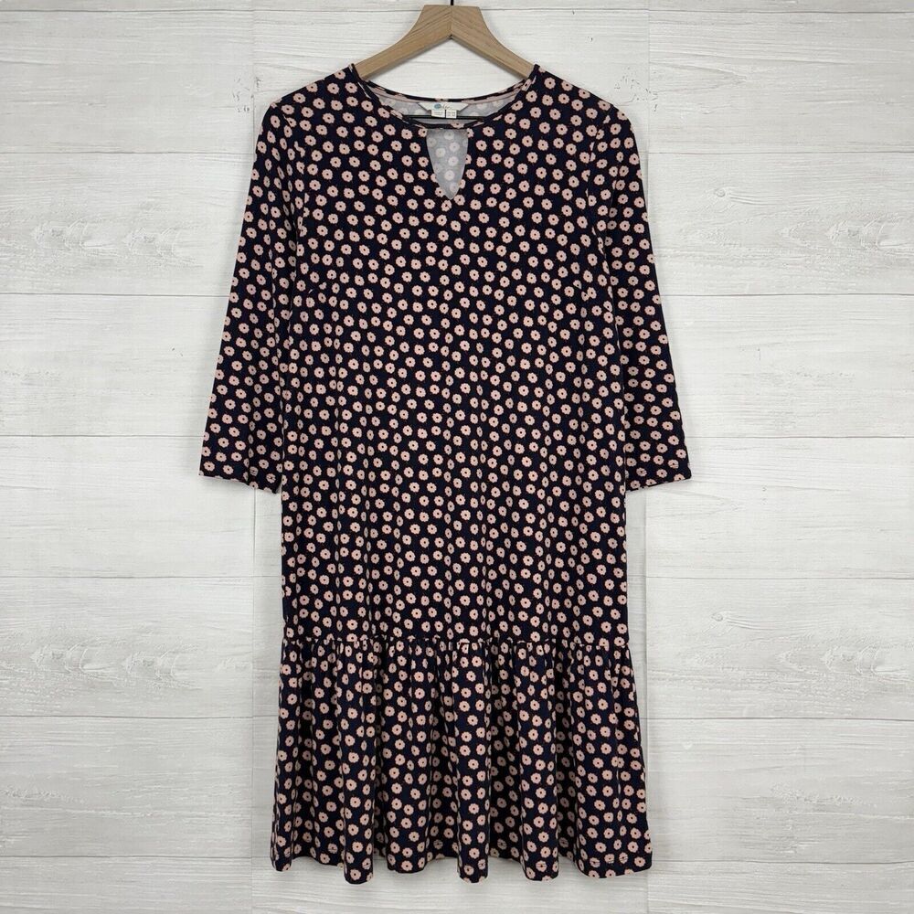 Boden Selena Jersey Knit Dress Size US 6R Floral Navy Keyhole Neck Peplum Hem - Picture 2 of 16